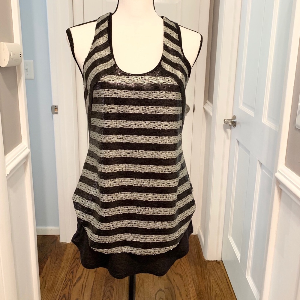Sequin black &silver/gray striped racerback top
